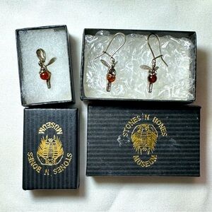 Vintage sterling silver amber fairy earrings and pendant set